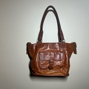 Noonday Collection Rustic 100% Leather Tote Shoulder Bag Purse Large Lined Brown